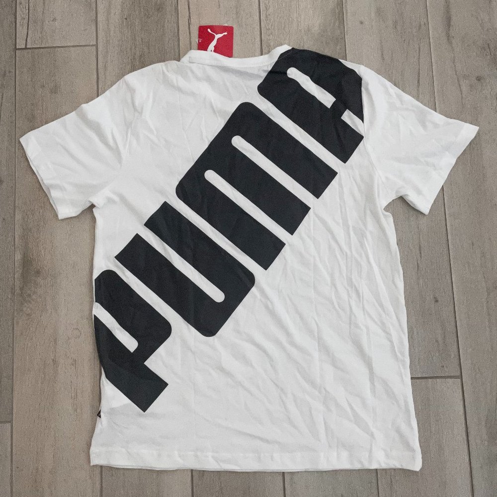 NEW Puma White Big Logo Spellout In Back T-Shirt Men's Size Large